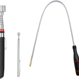 3 Pack Telescoping Magnet Pick-up Tool Set - Retrieving Telescoping Magnet Pickup Tools,Extendable Magnetic Pick Up Tools,Bendable Spring Magnet Stick