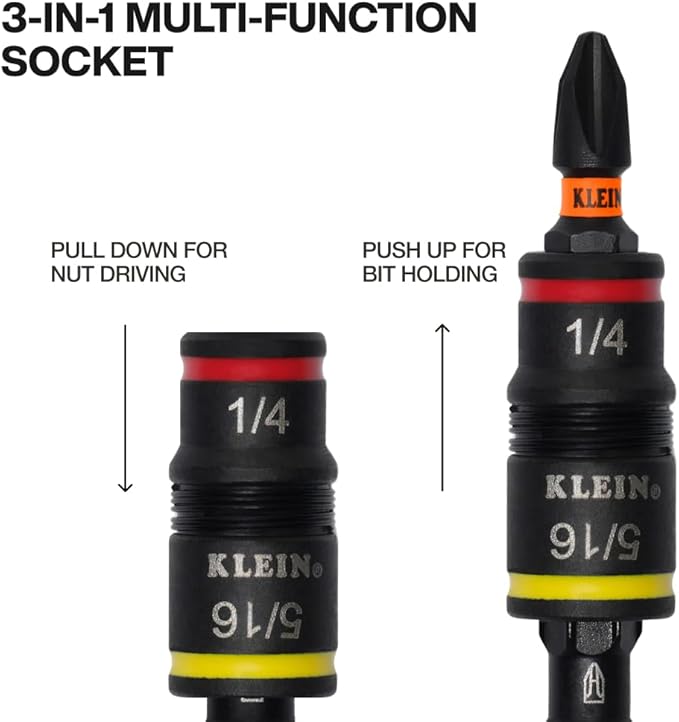 Klein Tools 32516HD KNECT 16-in-1 Impact-Rated Hybrid Screwdriver/Nut Driver, Magnetic, Flip Socket, 11 Bits, 2 Nut Drivers, 3/8-Inch Square Adapter - Image 2