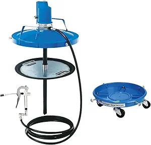 Macnaught Legendary P6TR 50:1 Air-Operated Greasing Pump for 120 lb. Drum. Includes Booster Gun, Hose and Trolley, Low Air Consumption (3CFM)