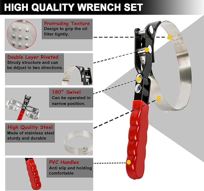 7pcs Oil Filter Wrench Set with Small Oil Funnel for Oil Change, Adjustable Oil Filter Removal Tool 2-1/16"-5-1/4" - Image 2