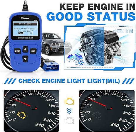 VDIAGTOOL VD10 OBD2 Scanner Code Reader Car Diagnostic Tool Engine Fault Code Reader for Turn Off CEL with Freeze Frame/I/M Readiness for All OBDII Protocol Cars, OBD2 Scanner Diagnostic Tool - Image 3