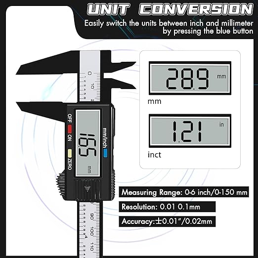 Electronic Digital Calipers, inch and Millimeter Conversion,LCD Screen displays 0-6" Caliper Measuring Tool, Automatic Shutdown, Suitable for DIY/Jewelry Measurement (New150mm Black Plastic) - Image 3