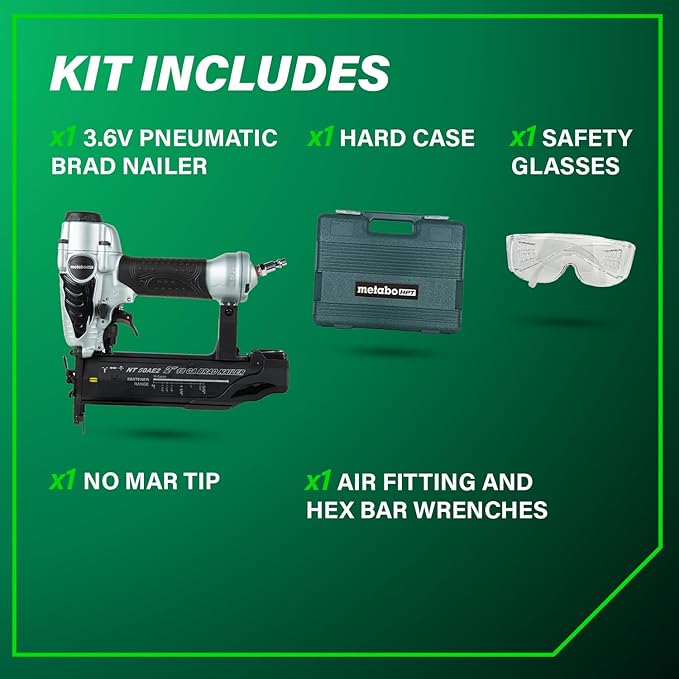 Metabo HPT Brad Nailer, Pro-Preferred Lightweight Pneumatic Power Nailer for Precision Trim Work and Furniture Building, Adjustable Depth, 18 Gauge, 5/8" up to 2" Brad Nails, NT50AE2 - Image 2