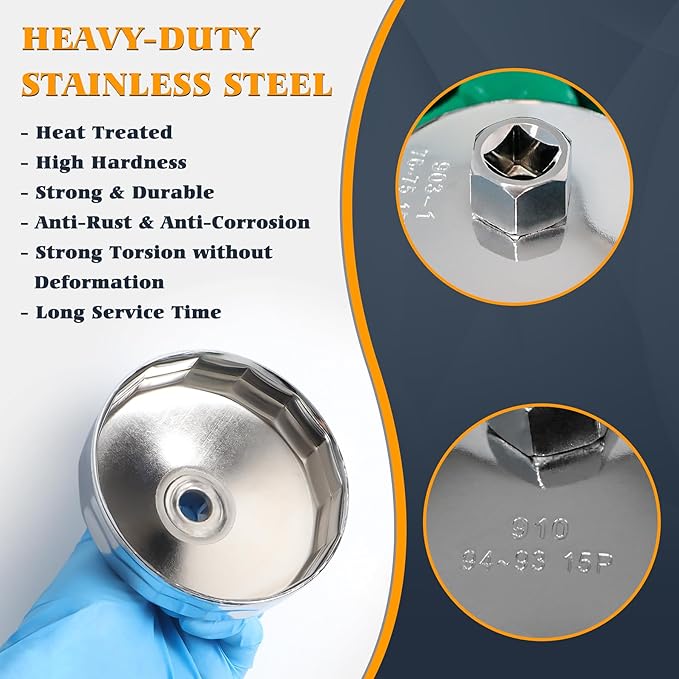 Oil Filter Cap Removal Tool, 1/2" Drive Stainless Steel 27mm 32mm 36mm 64mm-101mm Compatible with Volvo, BMW, Toyota, Nissan, etc - Image 3