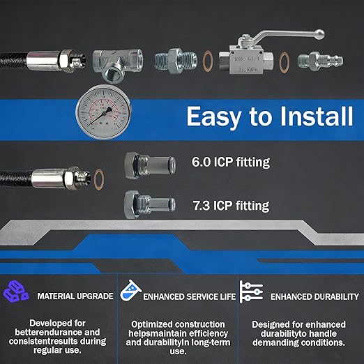 10Pcs High Pressure Oil System IPR Air Test Tool Special Kit Compatible with Ford 6.0L-7.3L Powerstroke Diesel Engines, Oil Pressure Tester Kit with IPR Valve Air Test Fitting & Gauge - Image 2