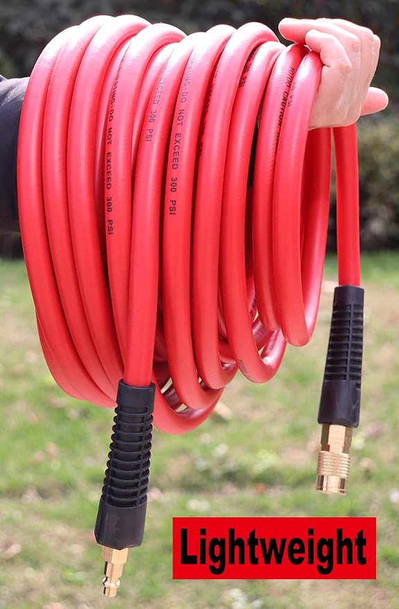 YOTOO Hybrid Air Hose 3/8-Inch by 50-Feet 300 PSI Heavy Duty, Lightweight, Kink Resistant, All-Weather Flexibility with 1/4-Inch Brass Male Fittings, Bend Restrictors, Red - Image 4