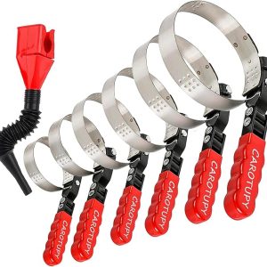 7pcs Oil Filter Wrench Set with Small Oil Funnel for Oil Change, Adjustable Oil Filter Removal Tool 2-1/16"-5-1/4"