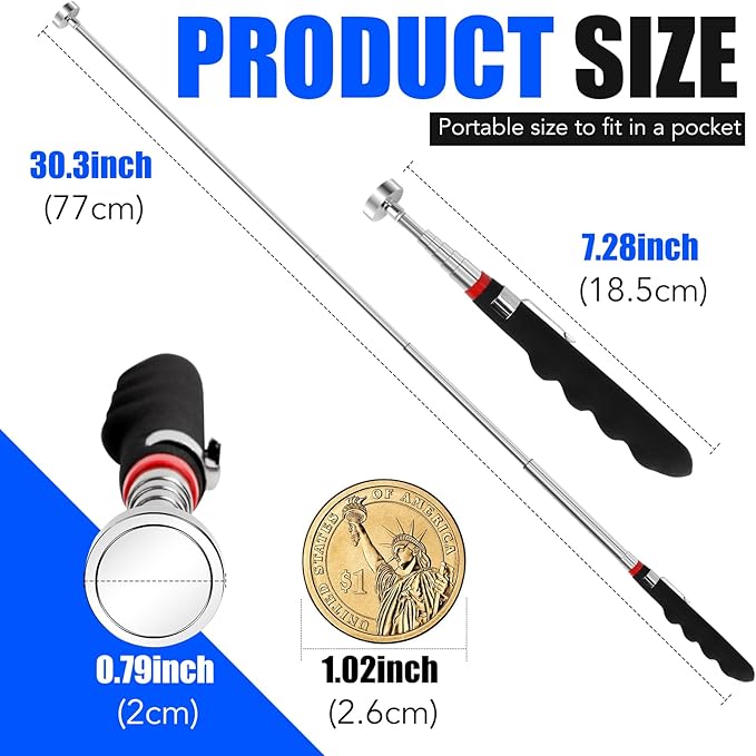 2PCS Telescoping Magnetic Pickup Tool with 40lb Pull Force, 30in Telescopic Strong Magnet Sticks, Non-Slip Long Extendable Magnet Pickup Tools, Magnetic Nail Picker Upper - Image 2