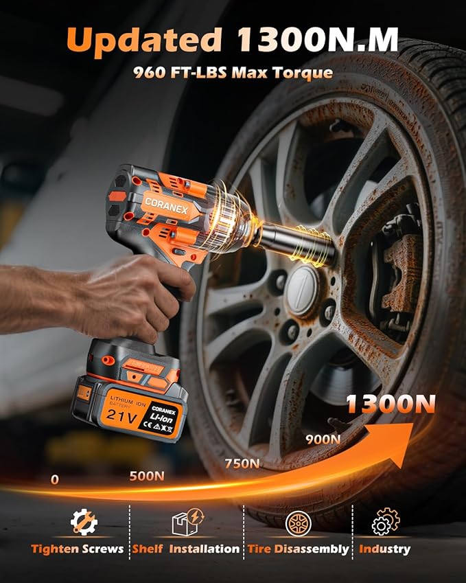 1/2" Cordless Impact Wrench | 1300N.m (960ft-lbs) | 2x4.0Ah Batteries - Longer Runtime | Fast Charger | Variable Speed Control | Brushless Motor High Torque Impact Gun for Auto Repair, Home - Image 3