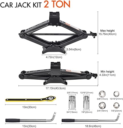 Scissor Car Jack 2 Ton (4409 lbs) Tire Changing Kit with Lug Wrench - Emergency Kit for Car, SUV, MPV - Image 3