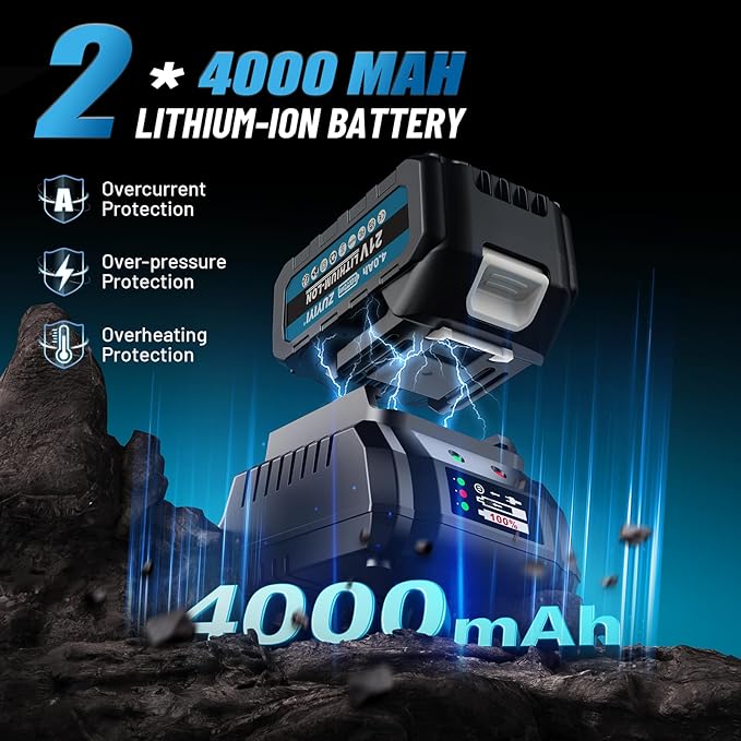 Cordless Impact Wrench 1/2", 1600N.m (1200ft-lbs) High Torque Brushless Impact Gun, 21V 3800RPM Power Impact Wrenches, Electric Impact Driver with 2x 4.0Ah Battery for Car Tire Truck RV Mower - Image 3