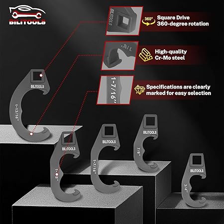 BILITOOLS 5 Piece Tie Rod Adjusting Tool Set, Pitman Arm and Tie Rod End Adjusting Sleeves Adjustment Tool Kit Compatible with Chevy Ford Chrysler ect. Older Domestic Vehicles Trucks SUVs - Image 3