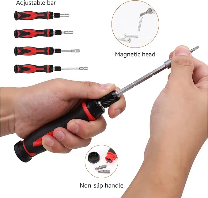 Amazon Basics Magnetic Ratcheting Wrench and Electronics Precision Screwdriver Tool Set, 73-Piece, with Carry Case for Household Repair, Small Jobs, Eyeglasses, Black/Red/Silver - Image 3