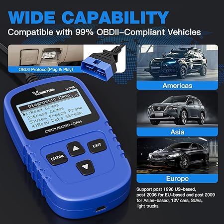 VDIAGTOOL VD10 OBD2 Scanner Code Reader Car Diagnostic Tool Engine Fault Code Reader for Turn Off CEL with Freeze Frame/I/M Readiness for All OBDII Protocol Cars, OBD2 Scanner Diagnostic Tool - Image 2