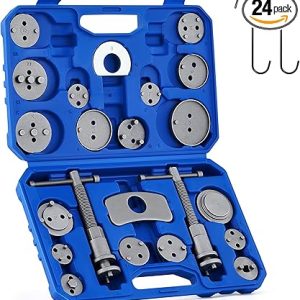 Orion Motor Tech 24pc Brake Caliper Compression Tool Set, Heavy Duty Brake Piston Compressor Tool and Wind Back Tool Kit for Brake Pad Replacement, Universal Disc Brake Caliper Tool Set with Blue Case